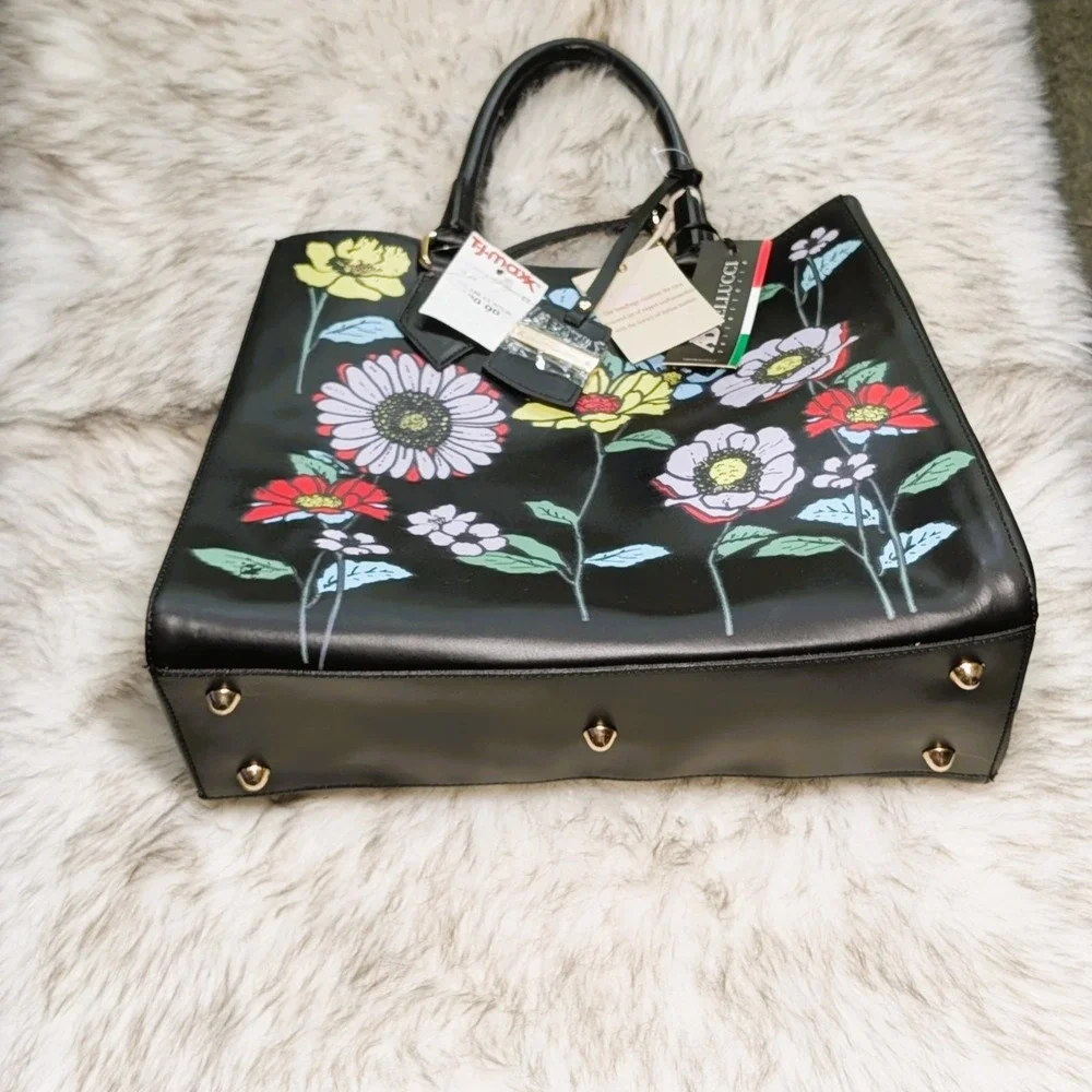 A.BELLUCCI Genuine Leather Multi Color Floral Print Purse with Dust Bag